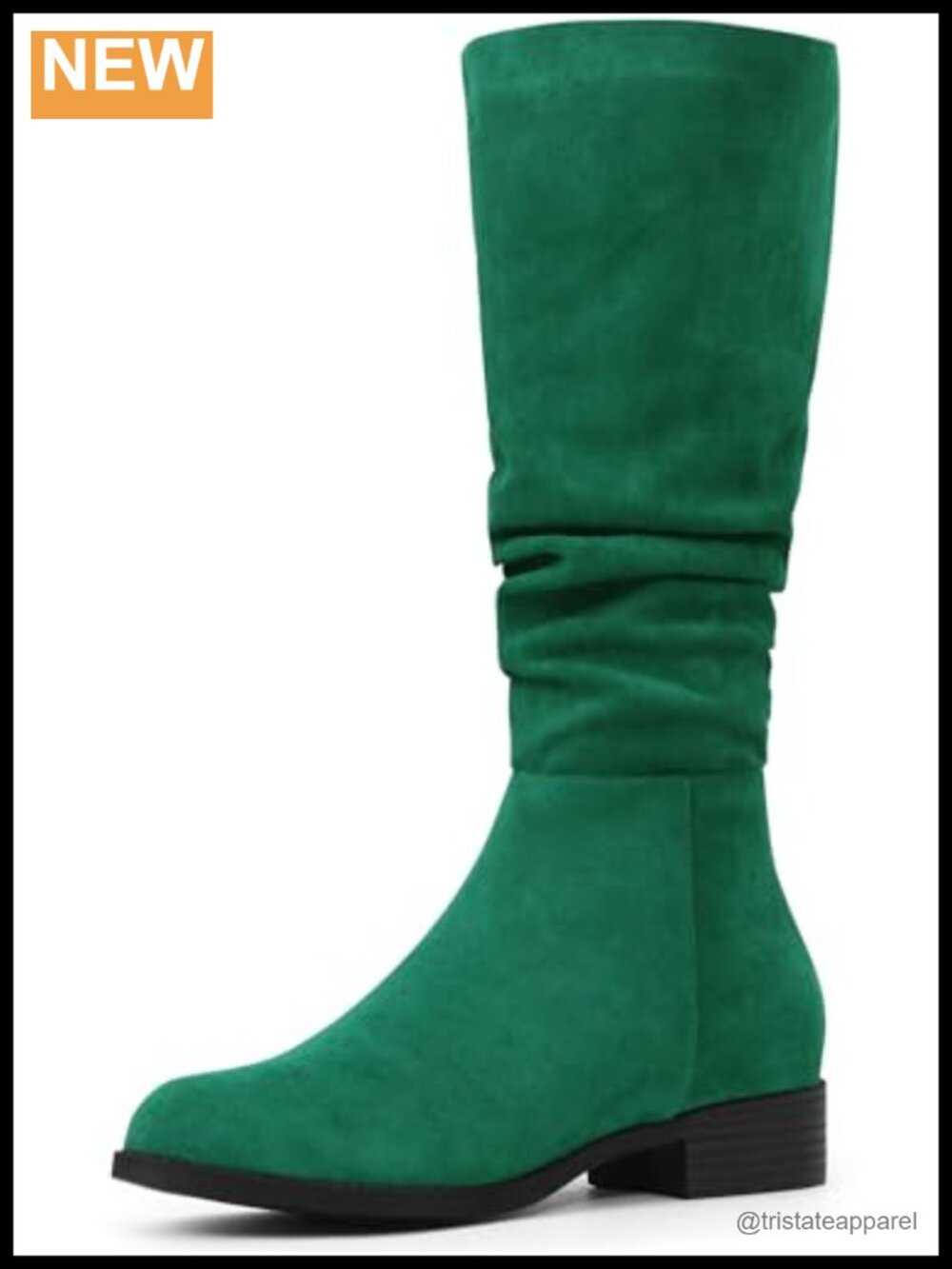Faux Suede Slouch Knee High Boots Round Toe Low Heel